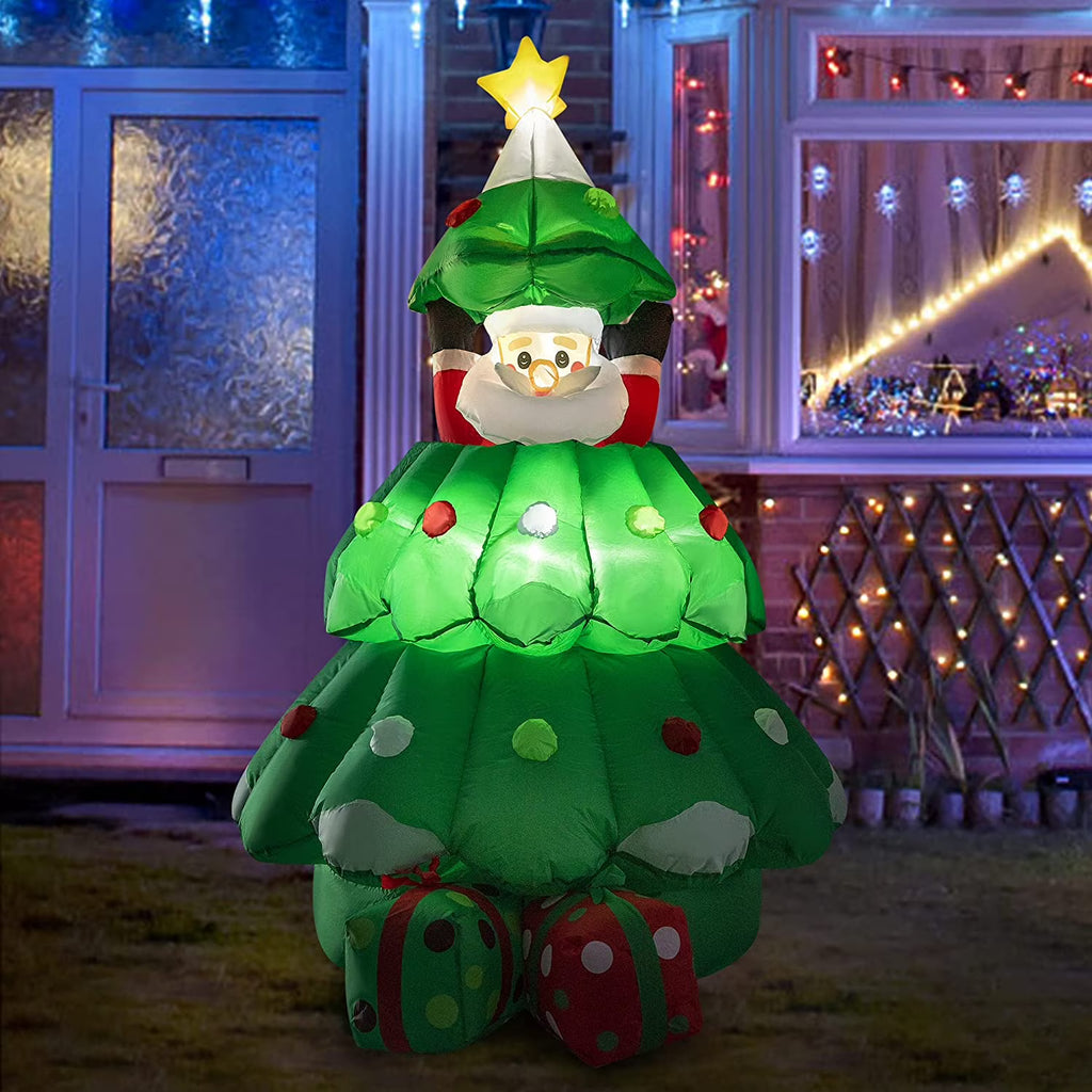6ft Inflatable LED Lighted Christmas Tree with Pop up Santa and 2 Gift Boxes B327633