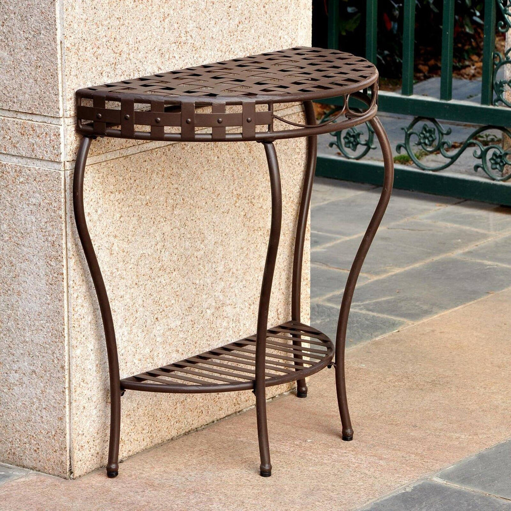 Antique Black 2-Tier Half Moon Table G12107