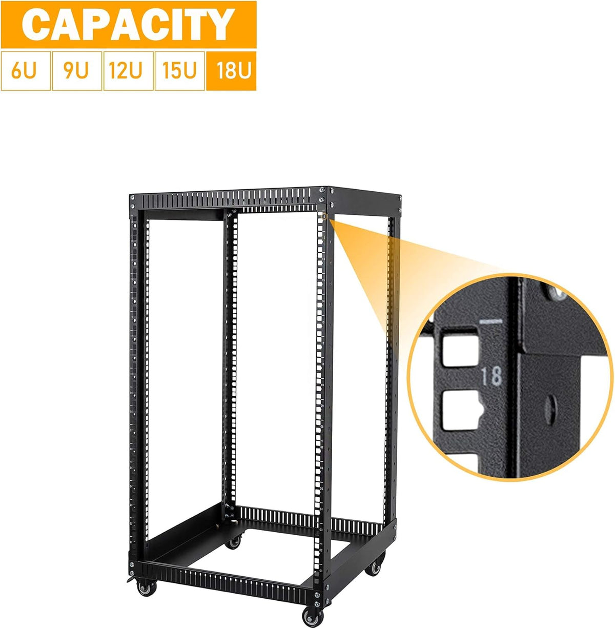 18U Open Frame Server Rack with Brake Casters X841