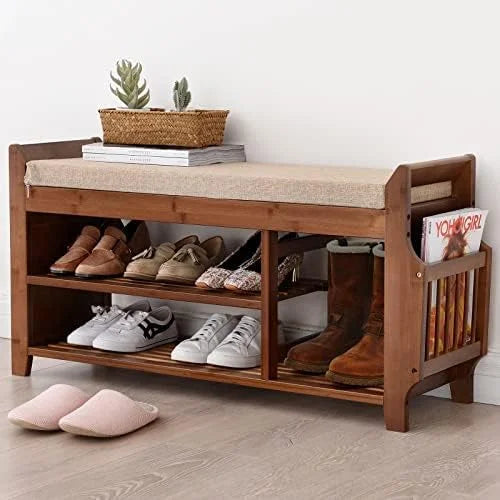 47.0" Adjustable Height 3 Layers Bamboo Shoe Storage Bench M958