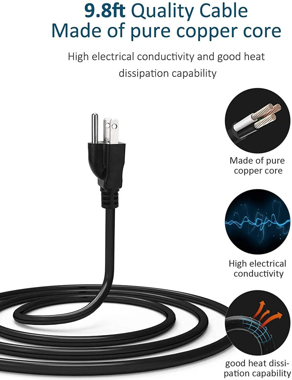 Black Surge Protector Power Strip Tower 9 Outlets 4 USB Port 10 ft Extension Cord O931