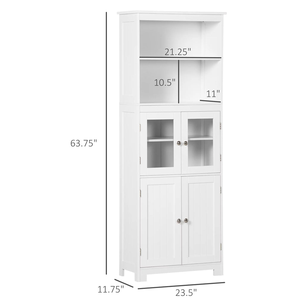 63" White 4-Door Storage Cabinet with Hutch O661