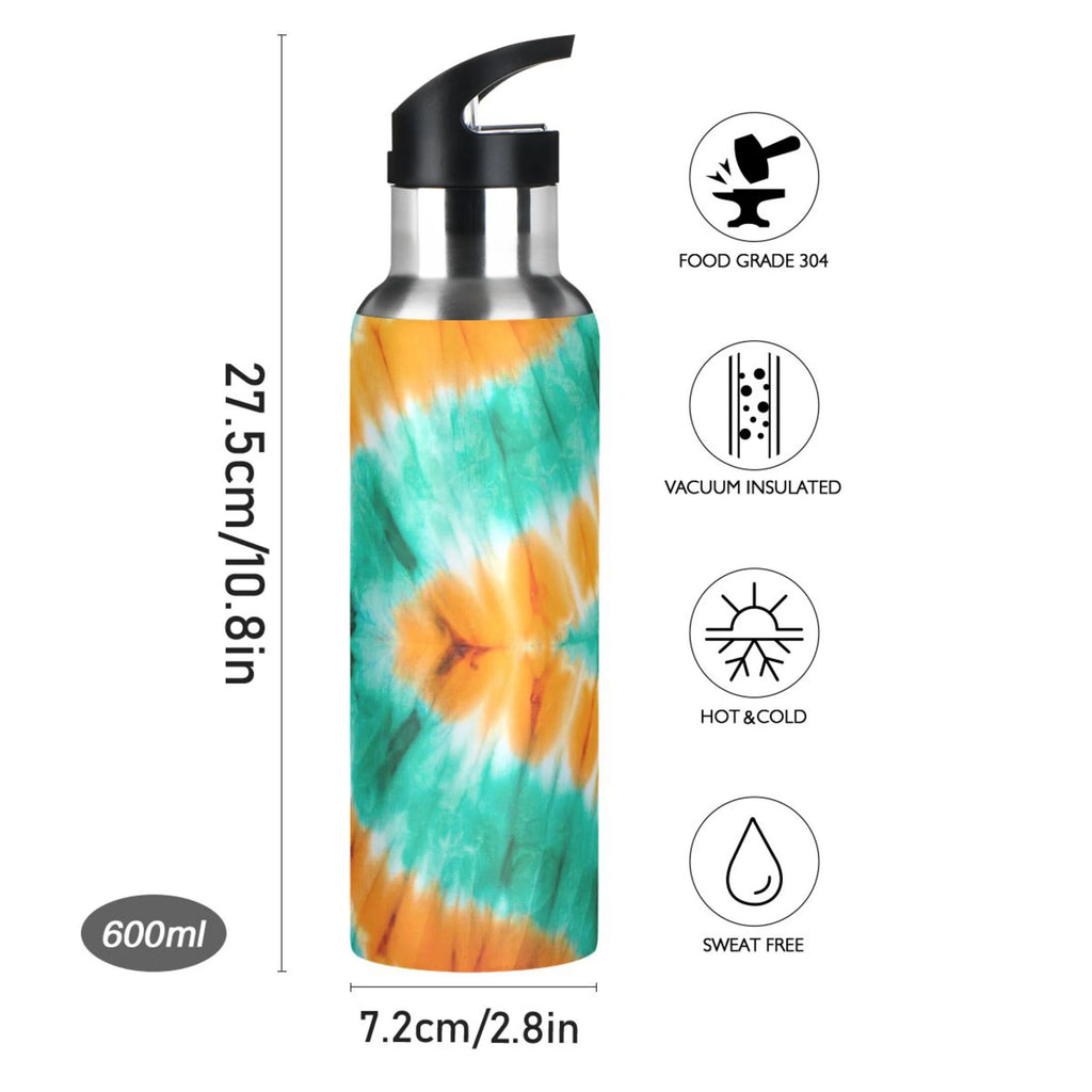 Tie Dye Orange Green 20 OZ Vacuum Insulated Stainless Steel Water Bottle with Straw Lid O899059