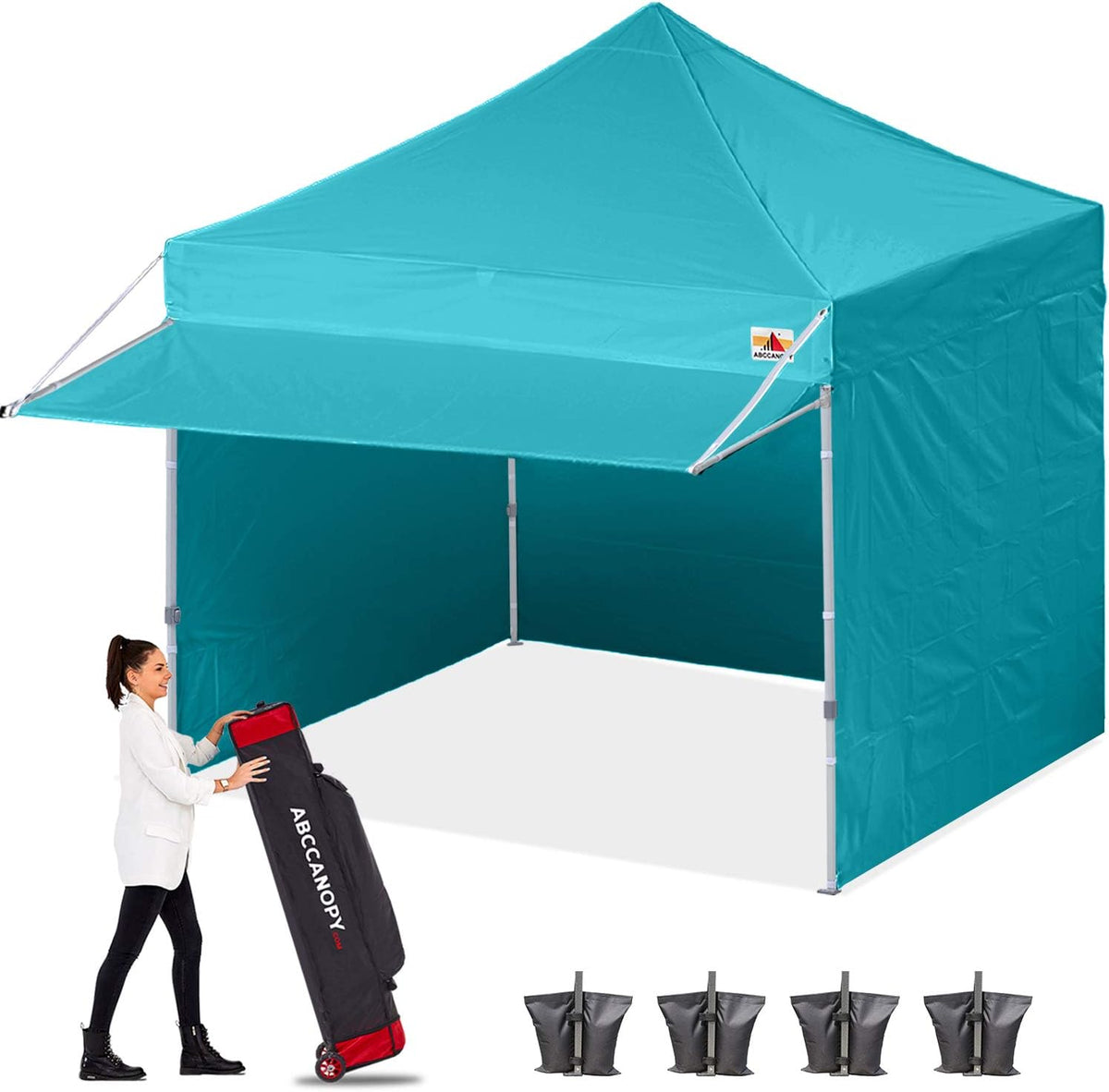 White 10x10 Pop up Canopy Tent with Awning and Sidewalls K239553