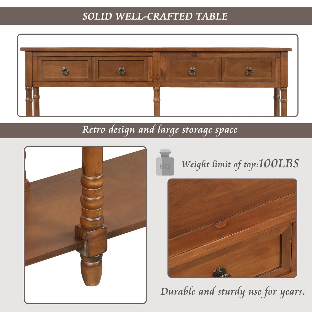 Walnut Rectangular Console Table with Drawers and Long Shelf M1209