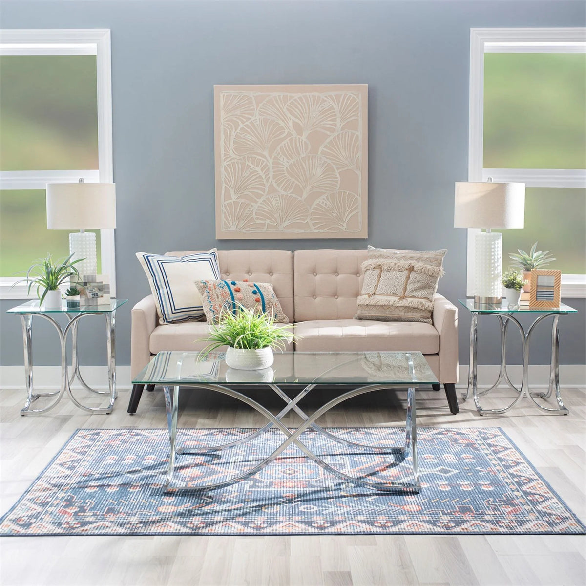 Glass Coffee and 2 End Table Set with Twisted Legs N108925