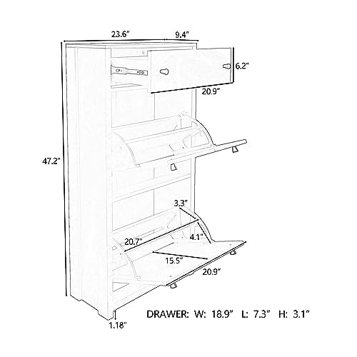 Black Narrow Shoes Cabinet with 2 Adjustable Shelves and Top Drawer U94773