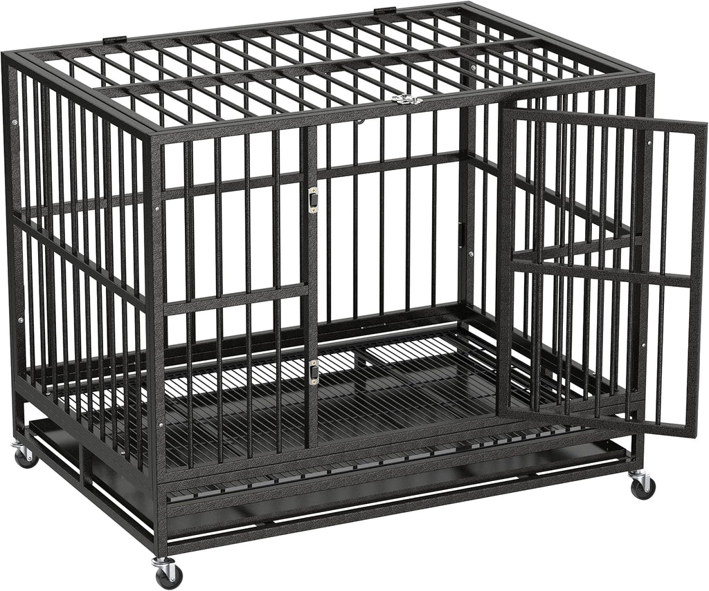 36 Heavy Duty Metal Dog Kennel and Crate, Double Door, Black M3435