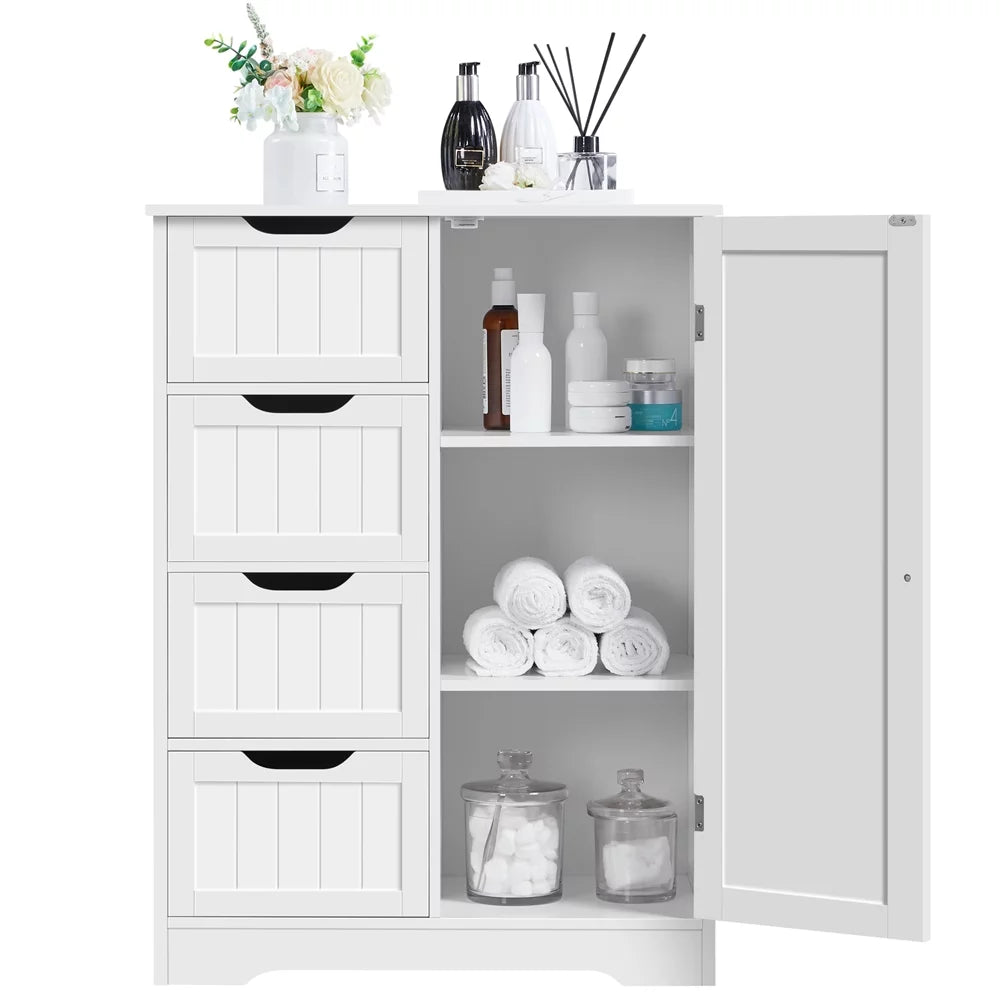 White 4 Drawer Wooden Bathroom Floor Cabinet T850
