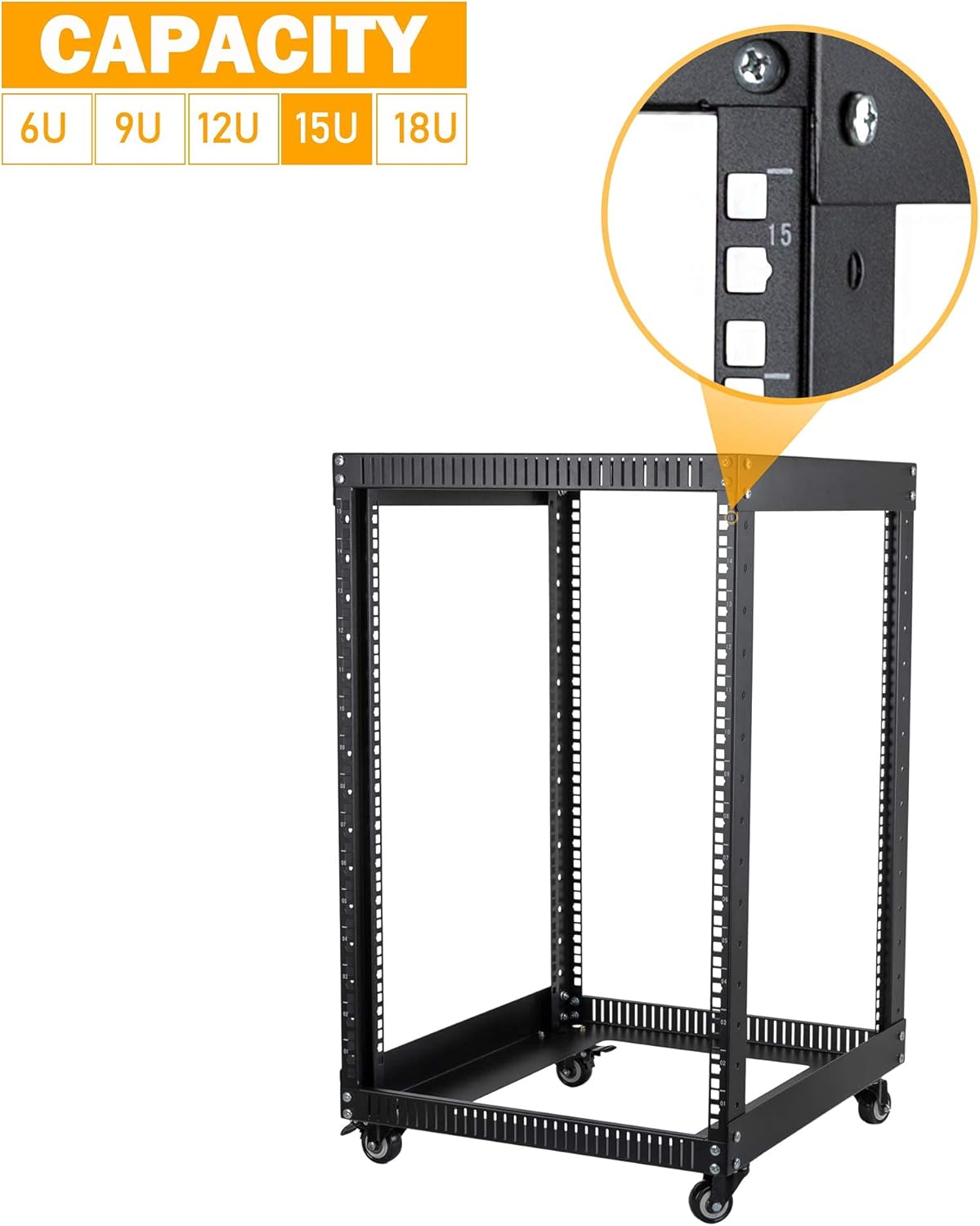 18U Open Frame Server Rack with Brake Casters X841