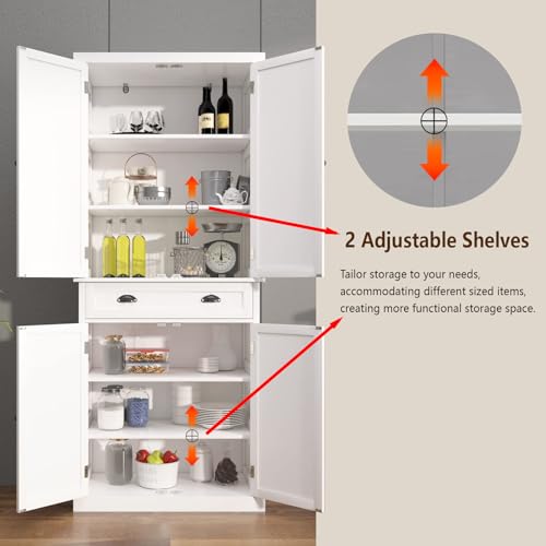 72" 4 Door 2 Adjustable Shelves 1 Drawer White Wood Storage Cabinet K222979