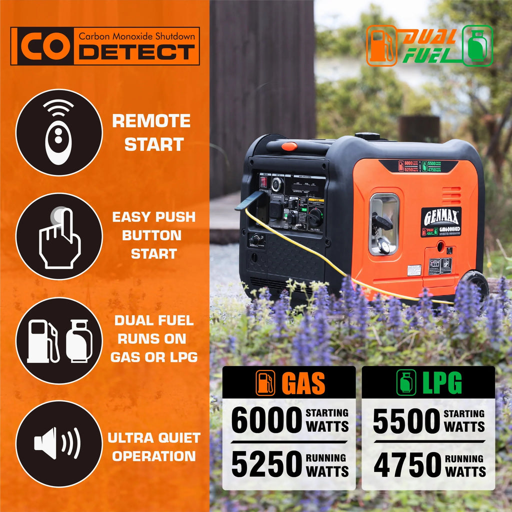 6000W Dual Fuel Portable Inverter Generator with Remote/Electric Start I226969