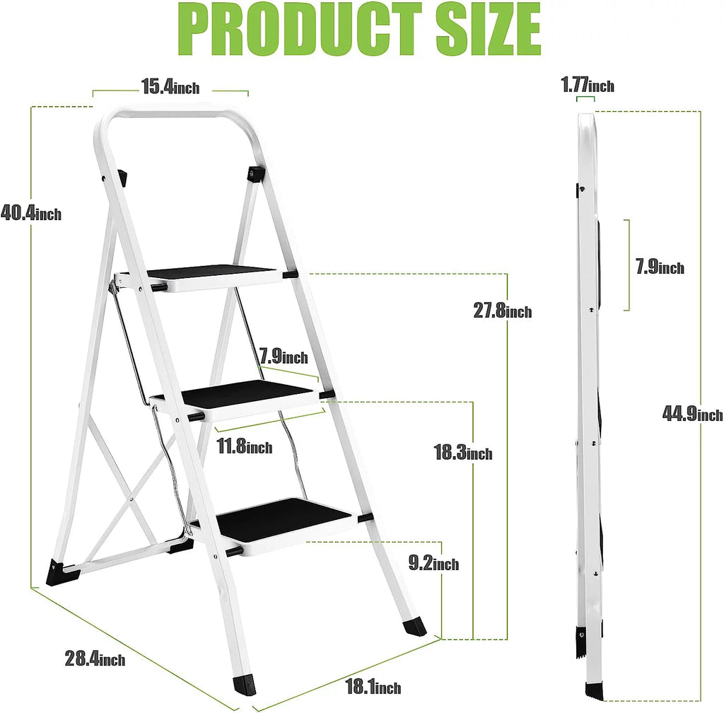 3-Step Folding Step Stool with Anti-Slip Pedal and Handrails A92410