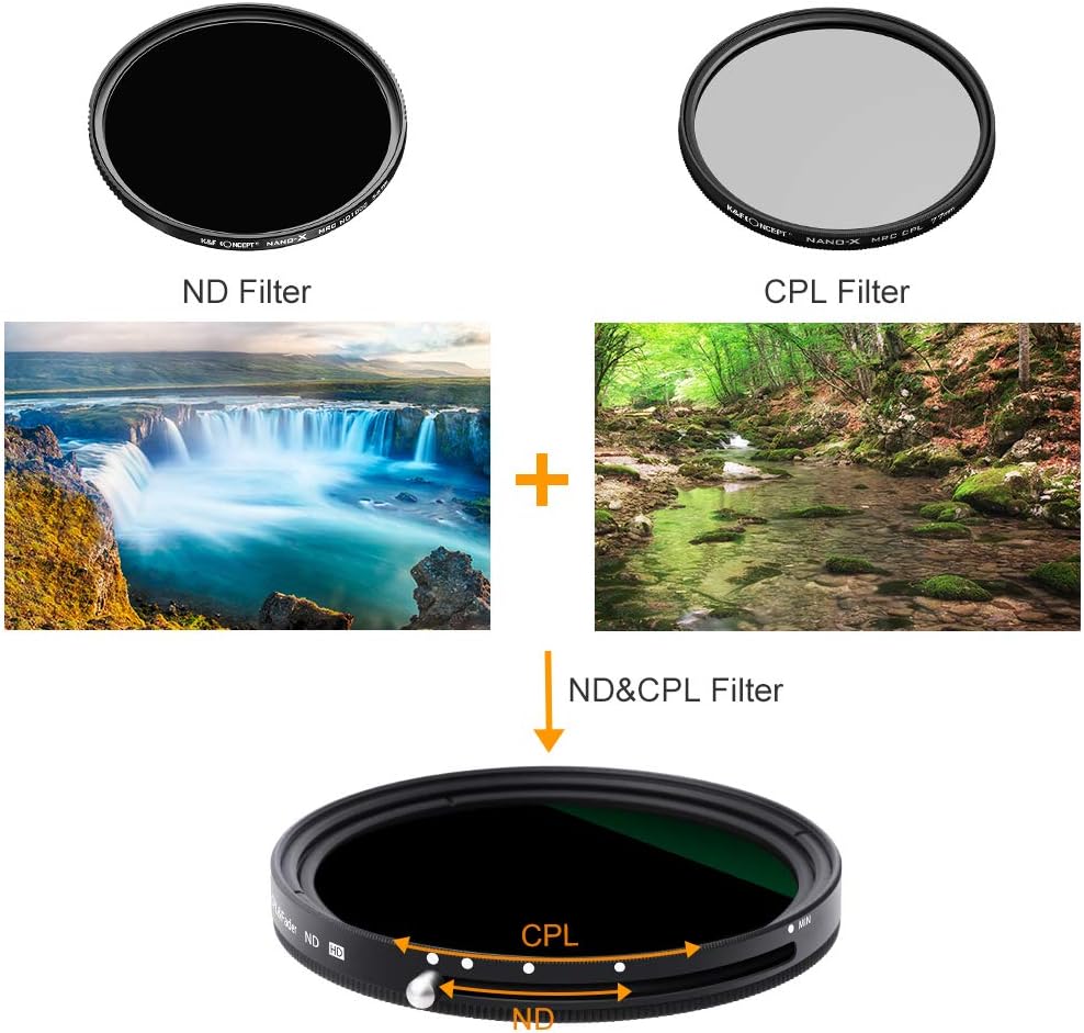 58mm Variable ND and CPL 2 in 1 Camera Lens Filter D2406