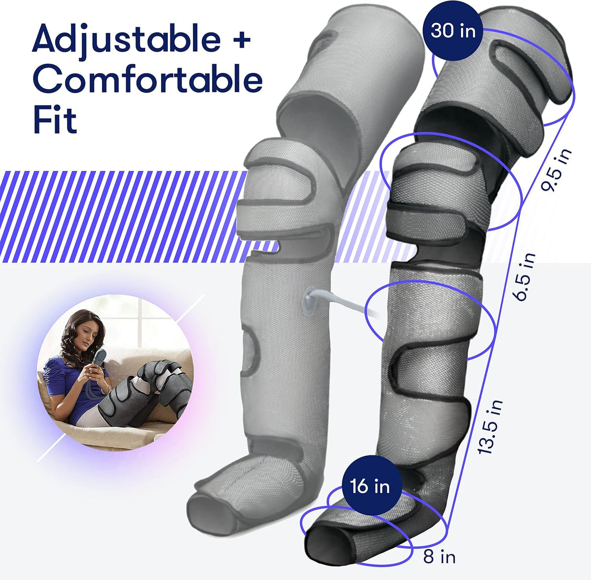 Large Knee Gray Adjustable Foot and Calf Massager with Heat Air Compression Q929