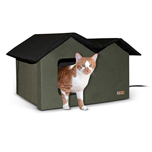 Outdoor Heated Cat House Olive 26.5 X 21.5 X 15.5 Inches X685