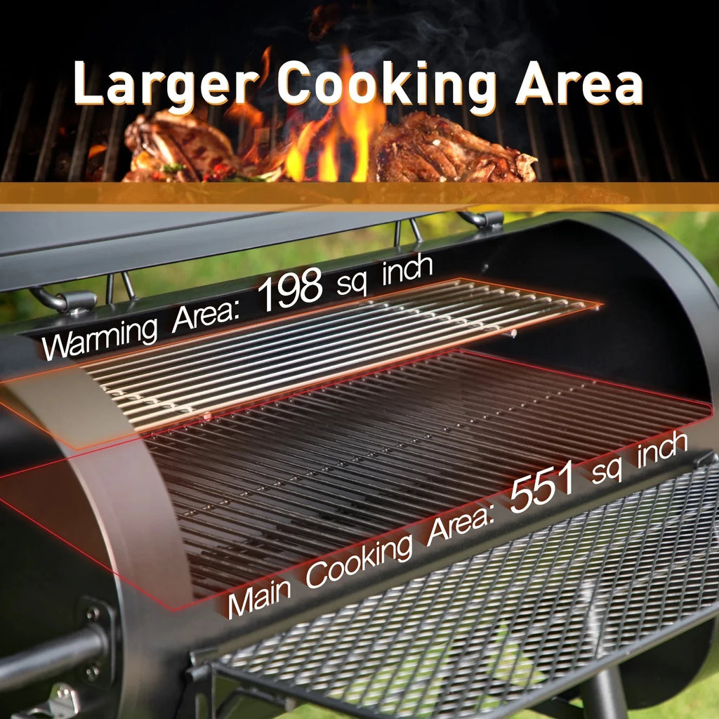 Charcoal Grill with Offset Smoker 941 sq.in. Extra Large BBQ Grill Black R45742