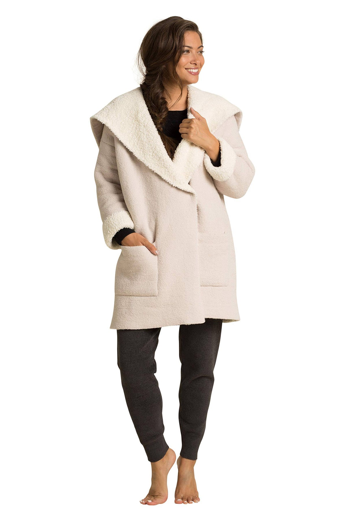 Stone Cream Shearling Car Coat P8110
