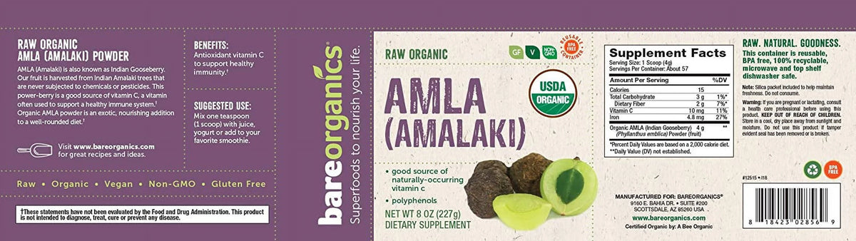 Amla, Indian Gooseberry & Superfood Powder, Dietary Supplement, 8 Oz L948000