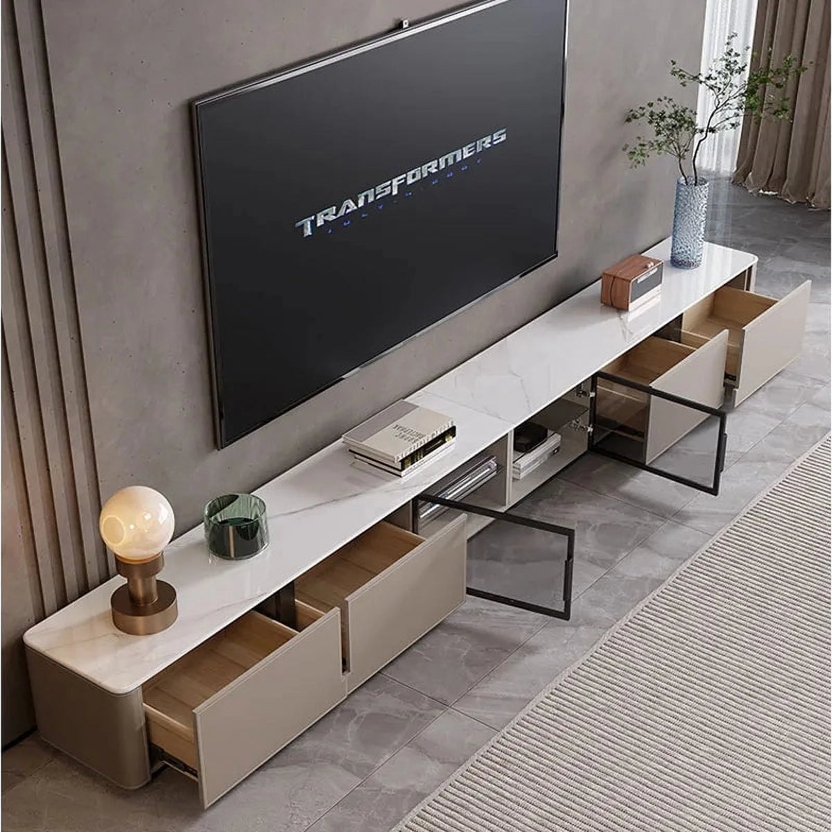 Mid Century Corner TV Stand with Drawers C73269