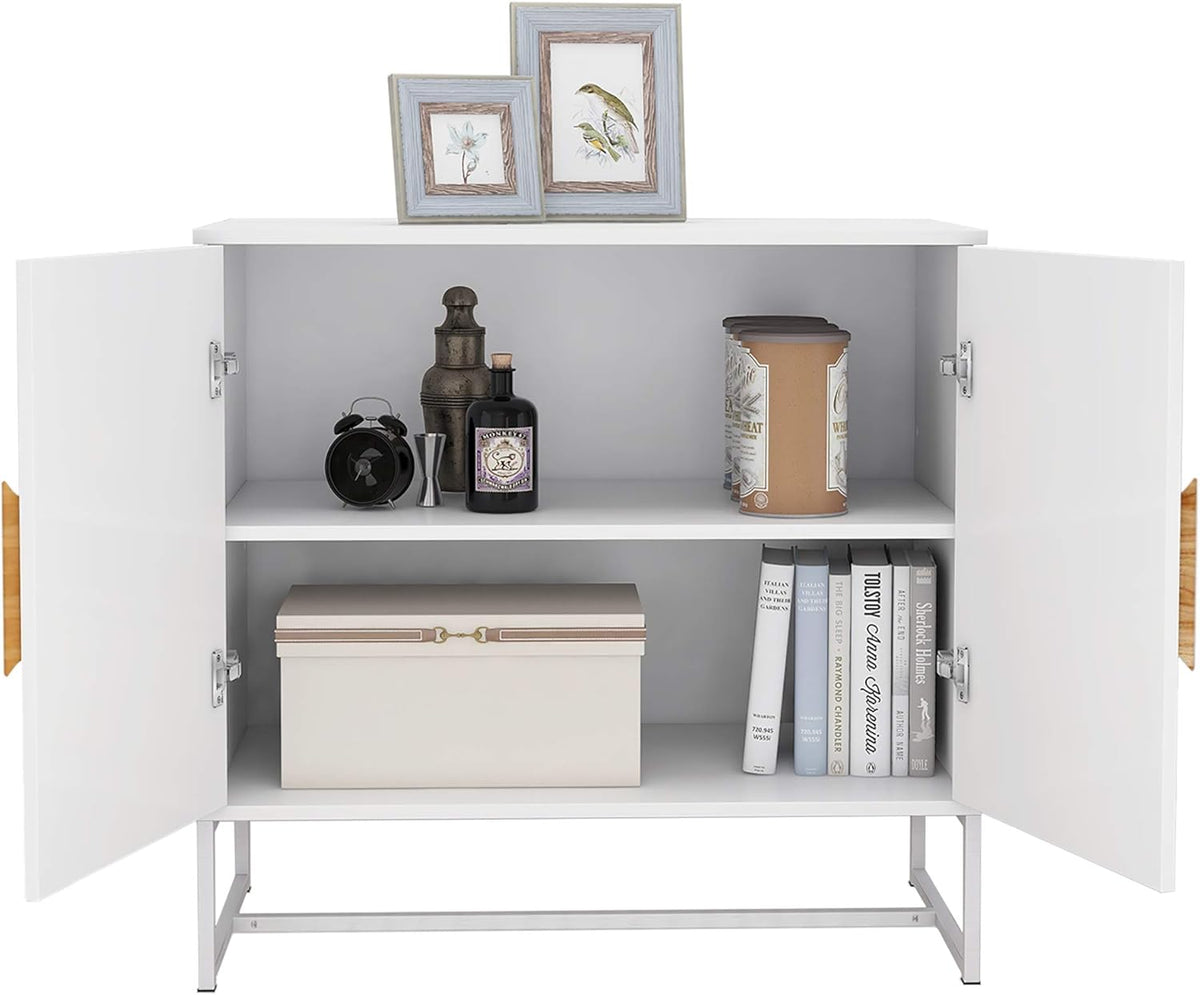 White Solid Wood Kitchen Buffet Cabinet with 2 Doors, 32 Inch B372