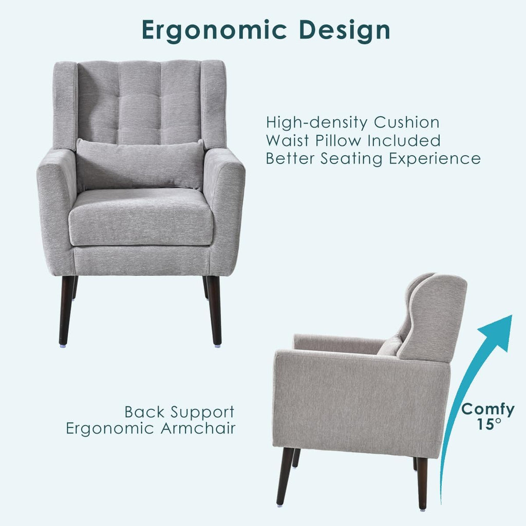Chenille Upholstered Accent Chair with Pillow, Solid Wood Leg X3192