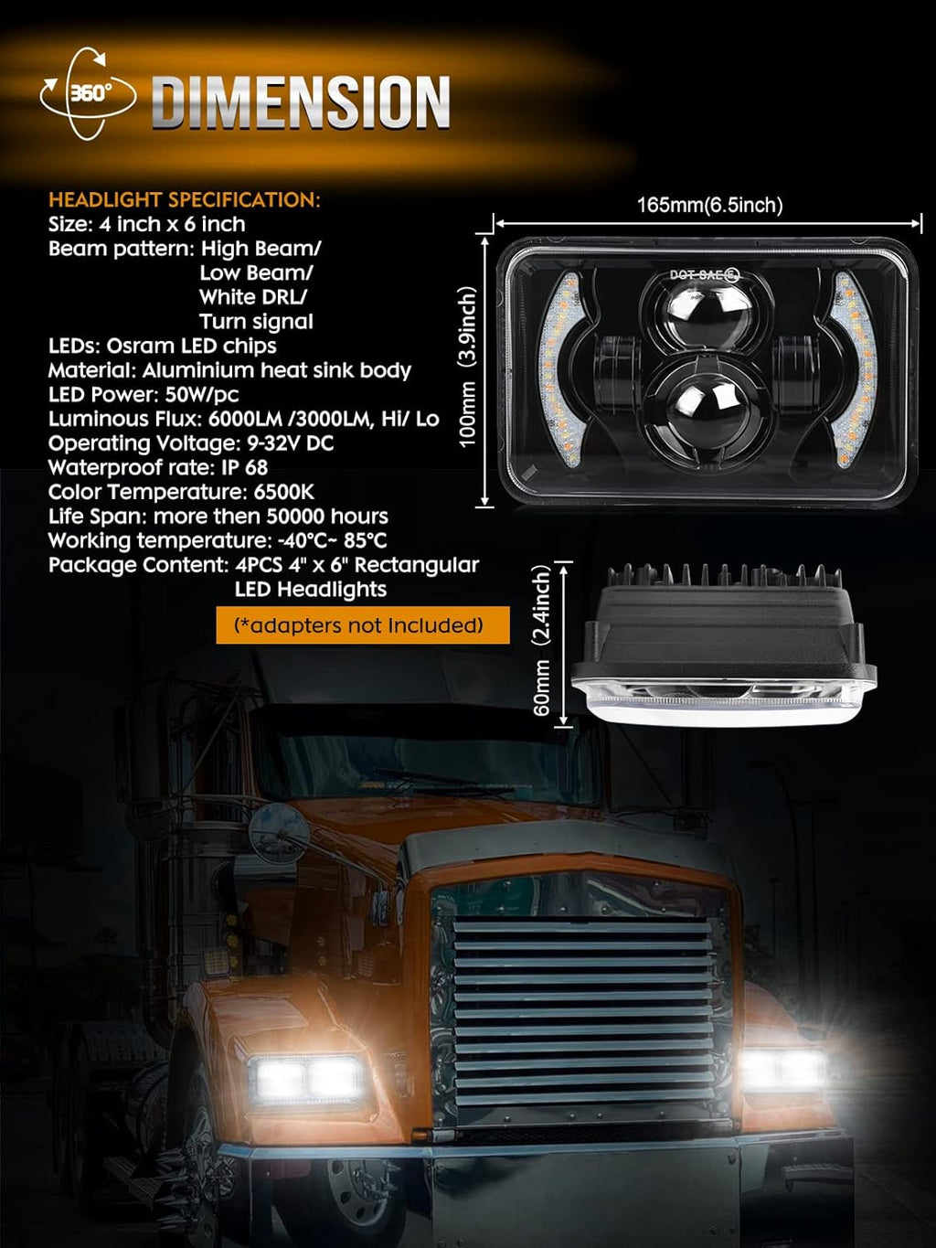 4x6 Square Sealed Beam Headlights W800345