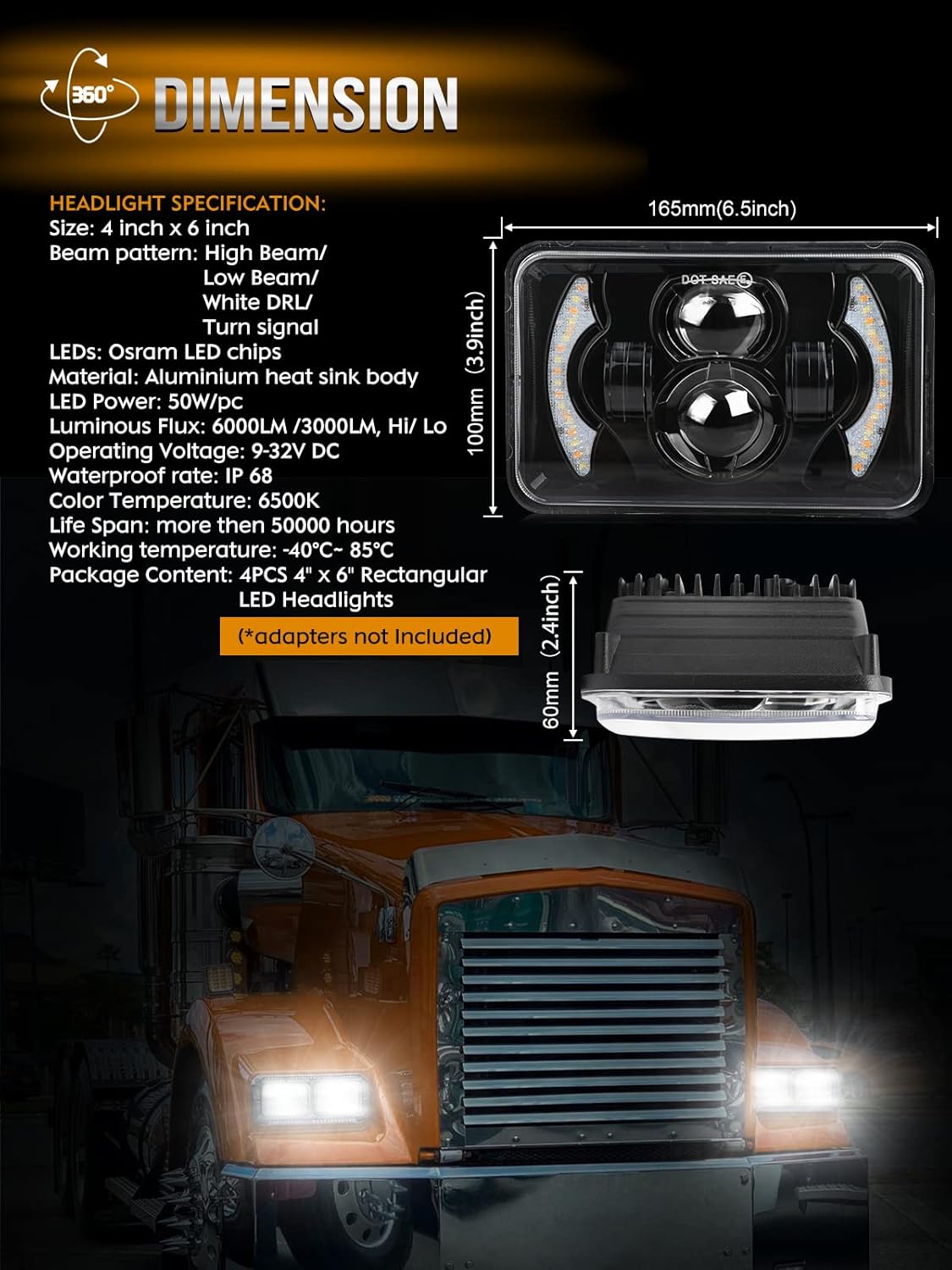 4x6 Square Sealed Beam Headlights W800345