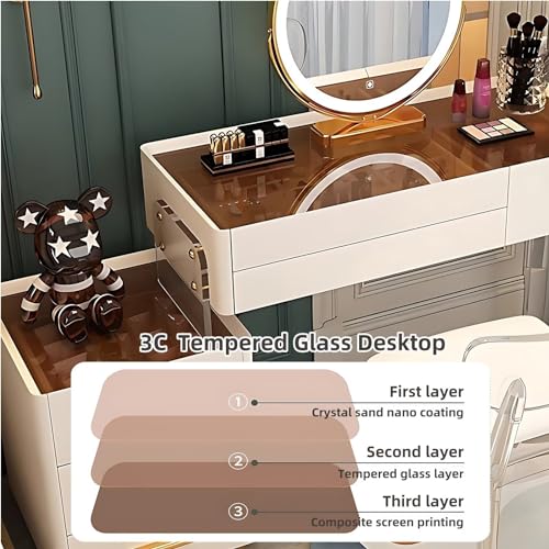 White 31.5'' Acrylic Makeup Vanity with Smart LED Lights Mirror, 6 Drawers and Tempered Glass Desktop M78267