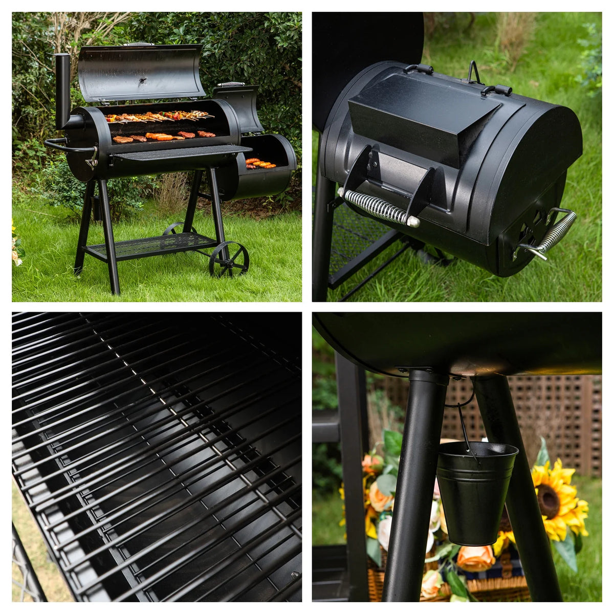 Charcoal Grill with Offset Smoker 941 sq.in. Extra Large BBQ Grill Black R45742