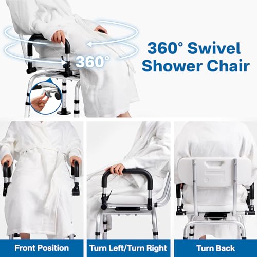 Black Heavy Duty Swivel Shower Chair with Arms Back T878