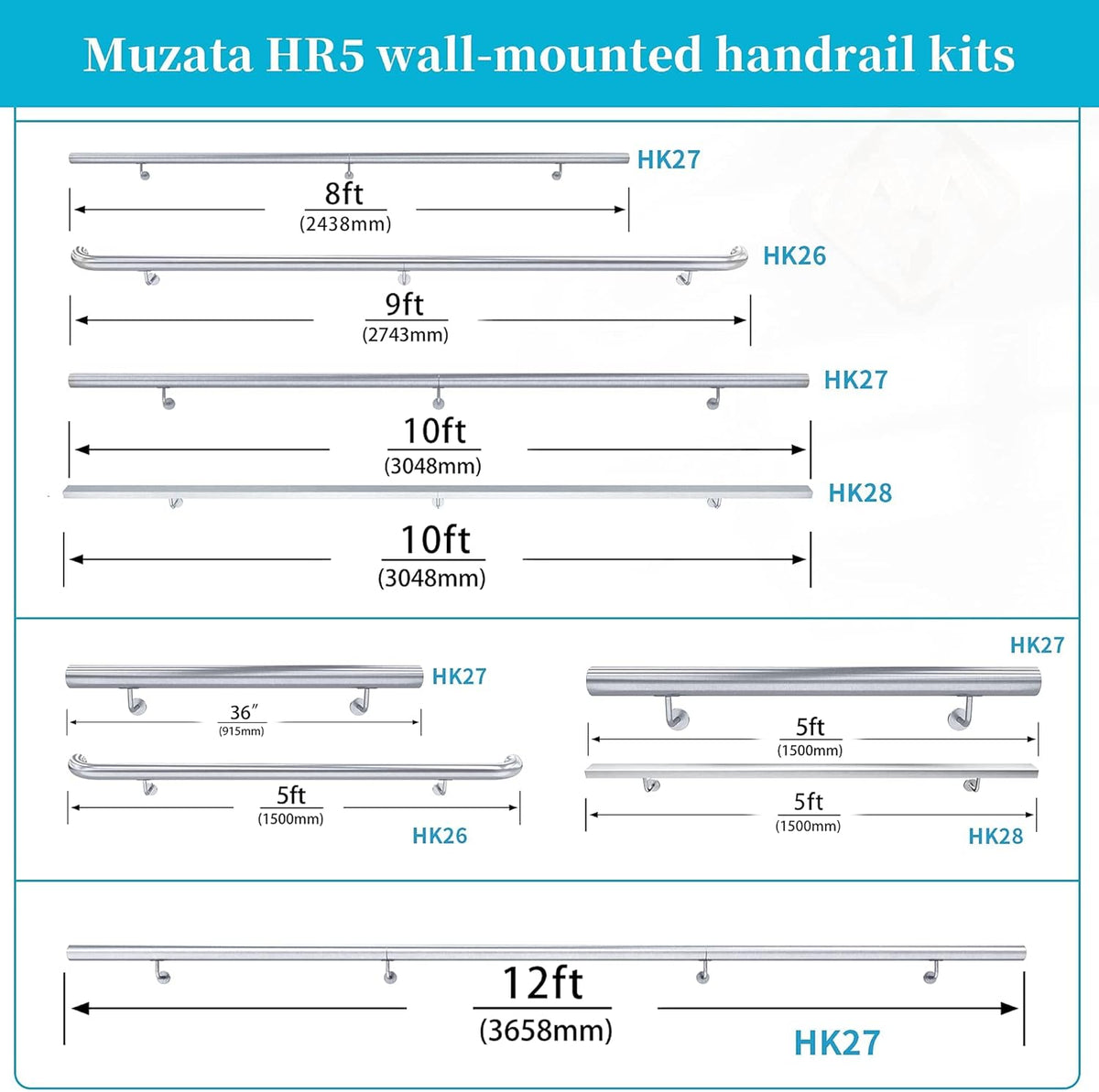 Brushed Stainless Steel Wall Mounted Stair Handrail S3751