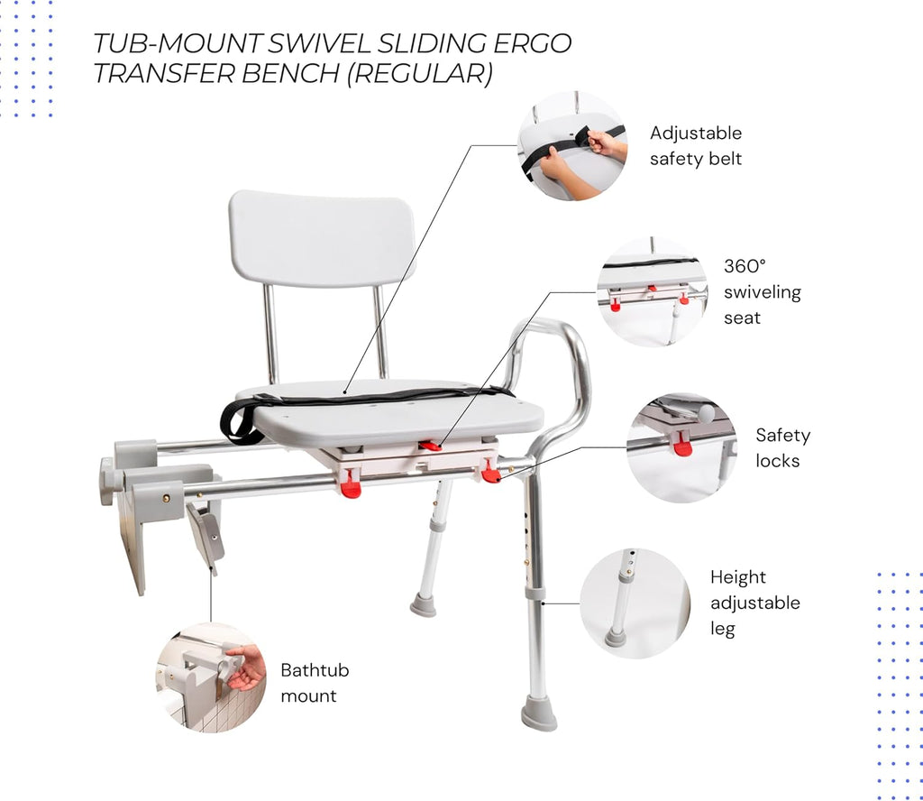 Tub-Mount Swivel Transfer Bench, 350 LBs F657064