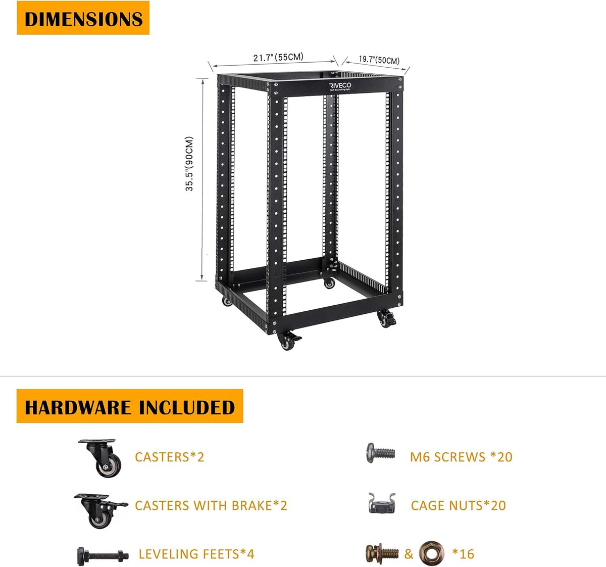 18U Open Frame Server Rack with Brake Casters X841