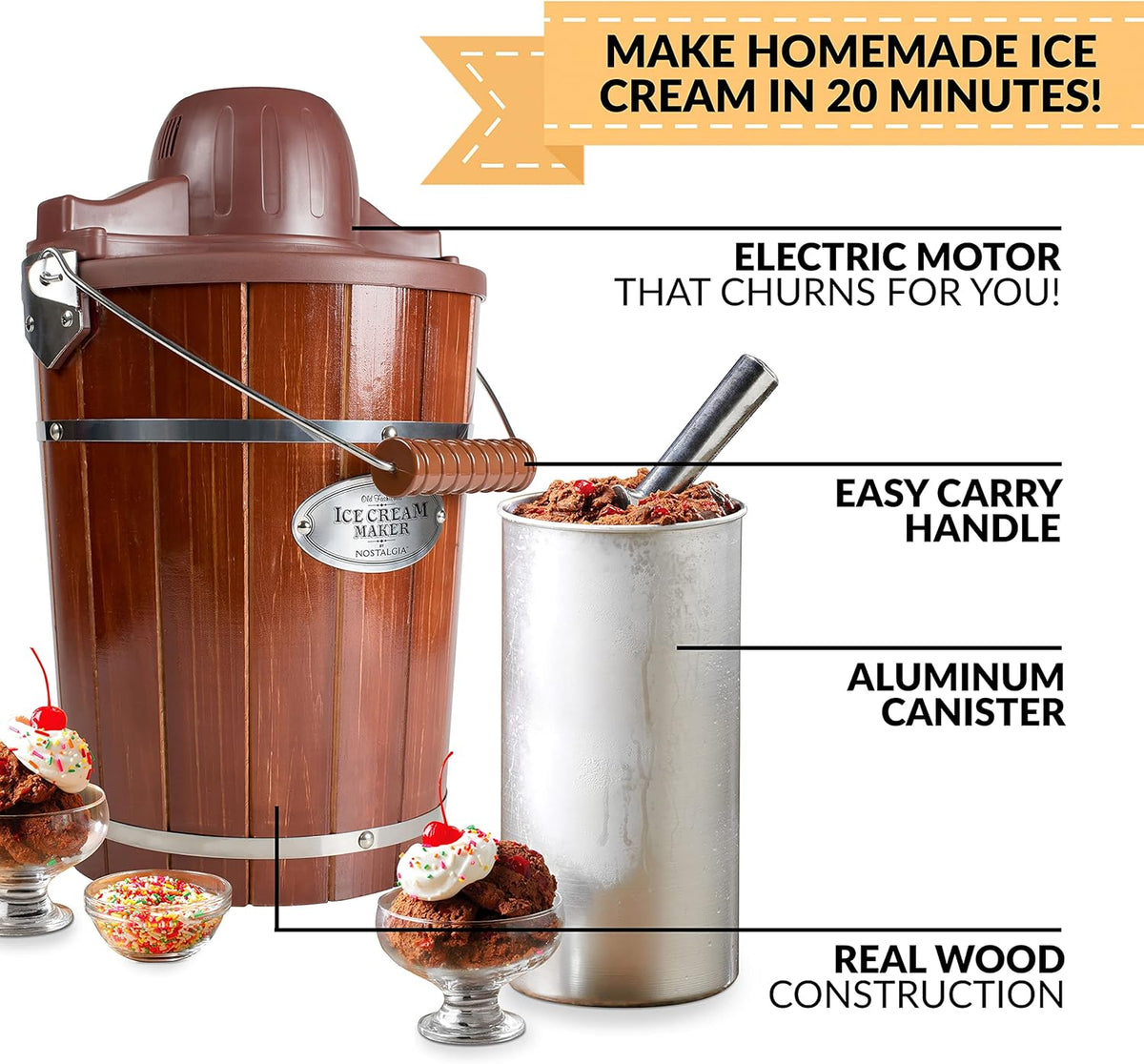 Dark Wood 6 Quart Electric Ice Cream Maker X7017