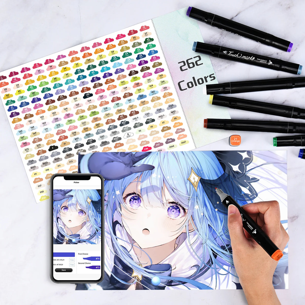 262 Colors Alcohol-Based Markers with Chisel and Fine Tip C708