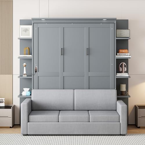 Queen Size Gray Murphy Bed with Sofa M5912