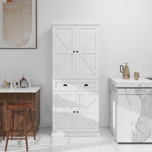 72" 4 Door 2 Adjustable Shelves 1 Drawer White Wood Storage Cabinet K222979