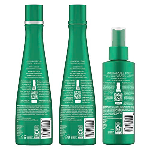 3 Pack Shampoo, Conditioner, and Leave-In Spray for Fine and Thin Hair with Keratin, Collagen, Biotin S39187