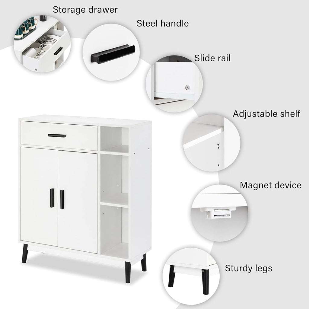 White Wood Accent Cabinet with Open Shelves and Doors C3387