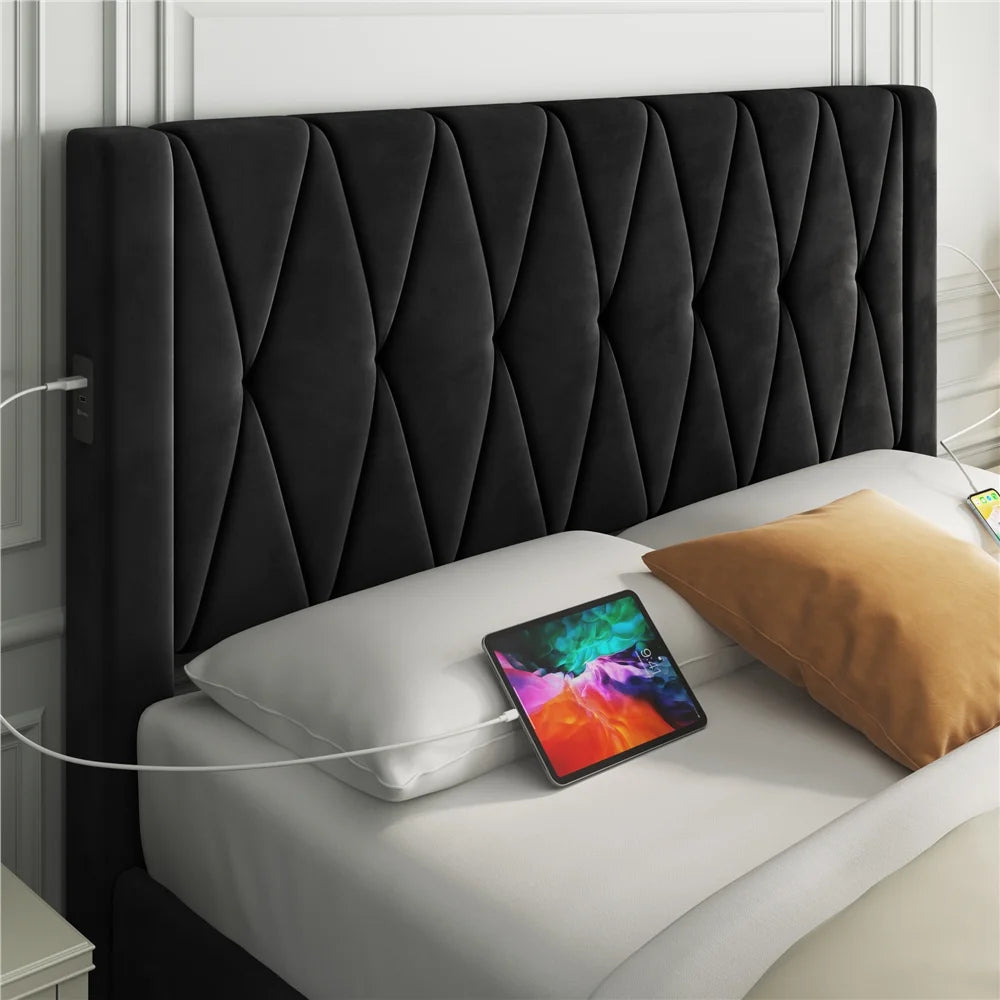 Black Full Upholstered Bed with 4 Storage Drawers H7470