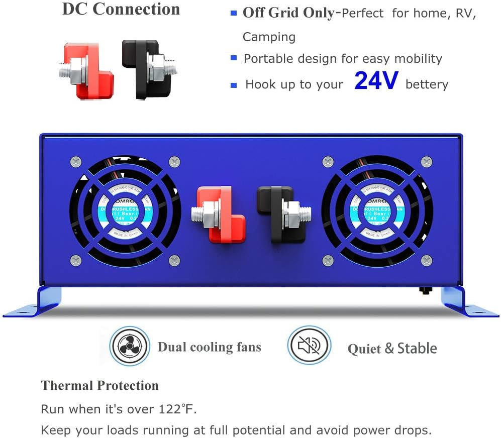 2500W Pure Sine Wave Inverter 24v to 110V 120V AC with Wireless Remote Switch Q6513