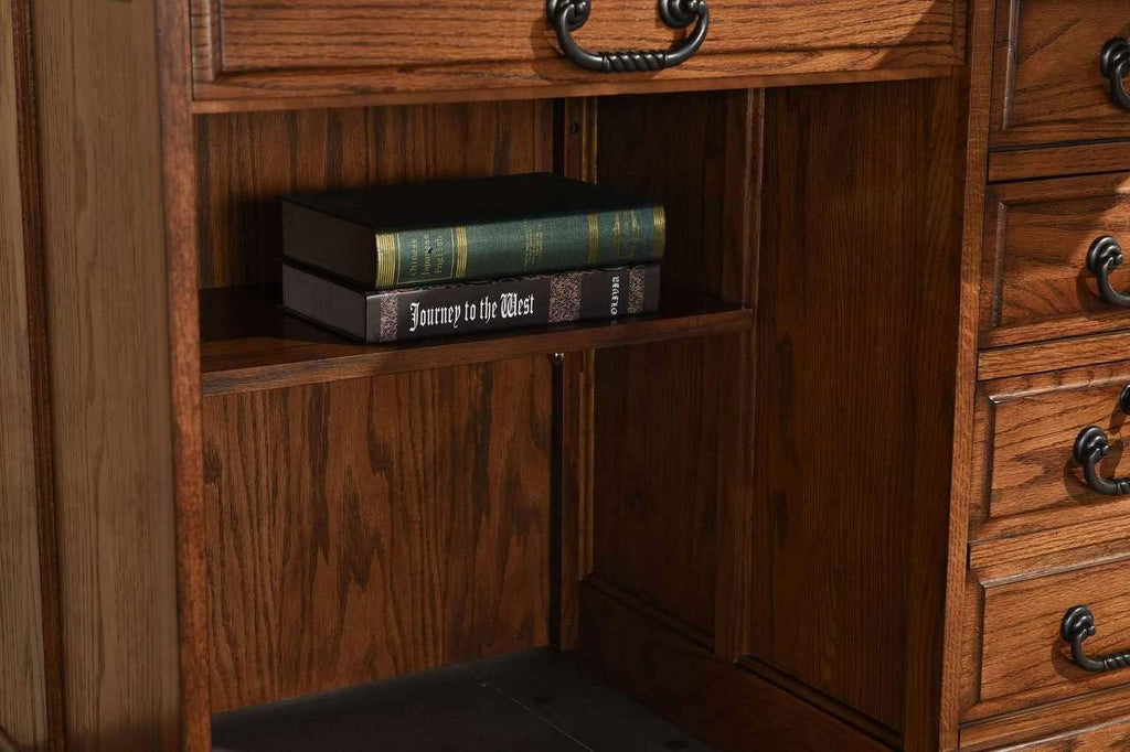 Solid Oak Wood Roll Top Desk with Locking File Drawers C642431