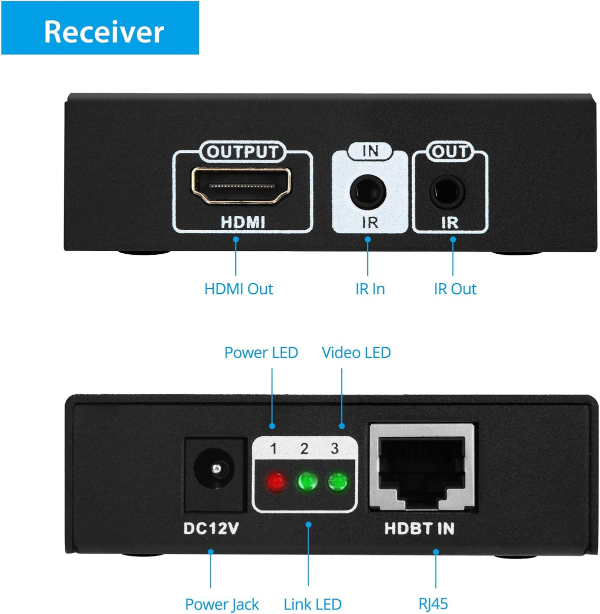 HDBaseT HDMI Extender 4K 60Hz Over CAT5e/CAT6/CAT7 Cable with Bi-Directional IR J2324