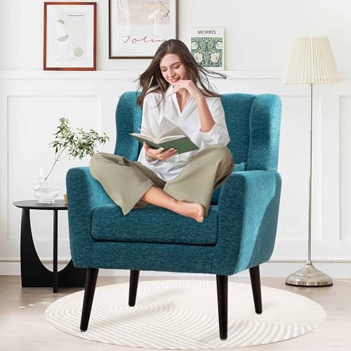 Dark Blue Chenille Fabric Accent Chair Set of 2 Y9686