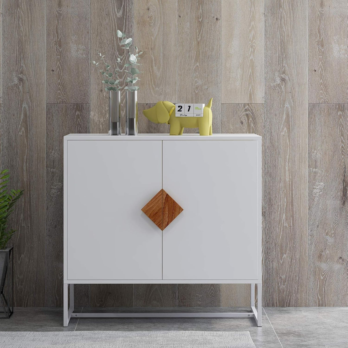 White Solid Wood Kitchen Buffet Cabinet with 2 Doors, 32 Inch B372