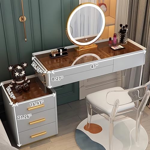 White 31.5'' Acrylic Makeup Vanity with Smart LED Lights Mirror, 6 Drawers and Tempered Glass Desktop M78267