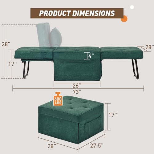 Light Blue 36" W Convertible Ottoman Bed Sleeper M433877