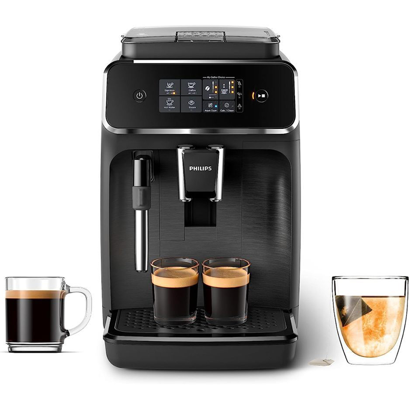 Black fully automatic espresso machine with milk frother S180942