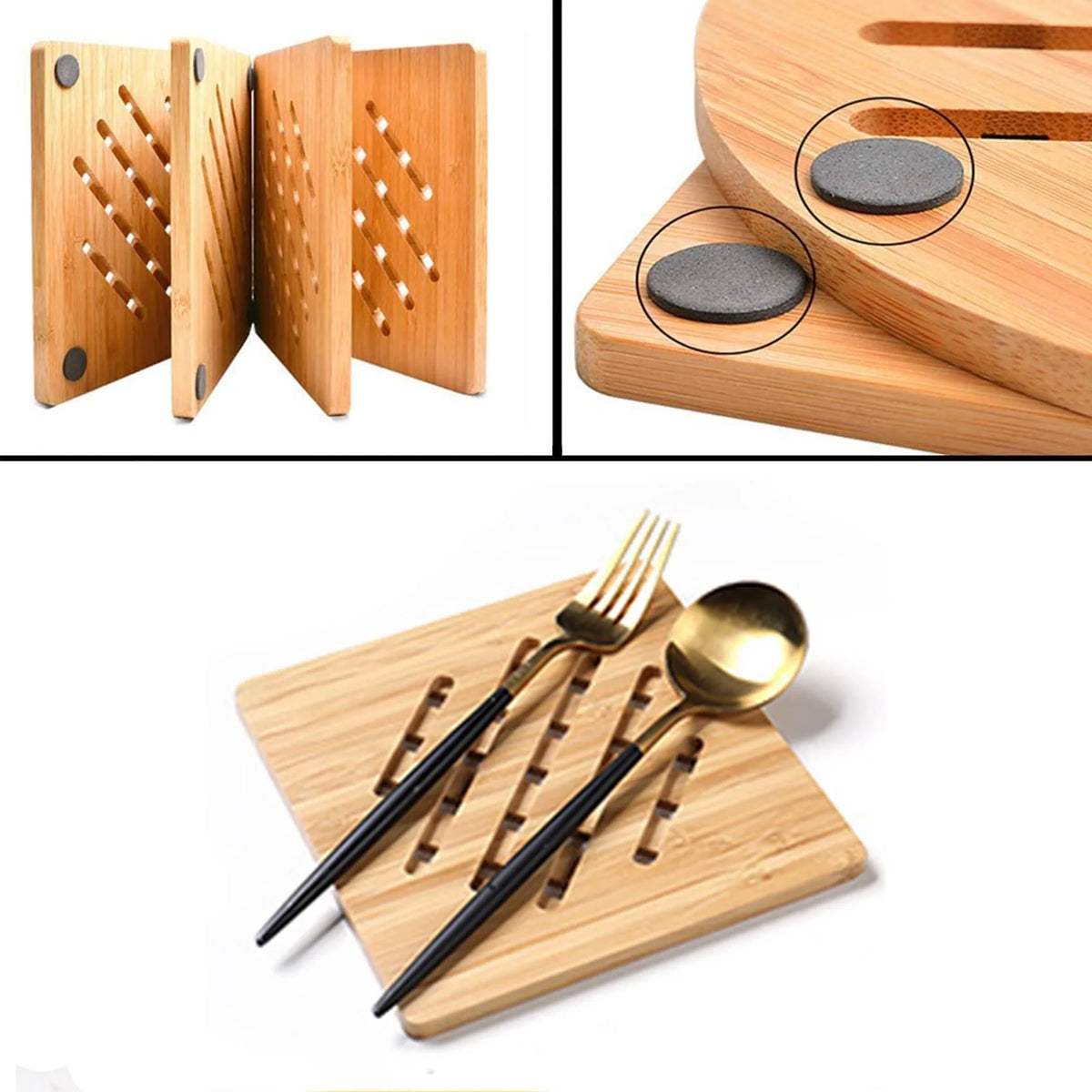 8 Pack Natural Bamboo Trivet Mat Set with 2 Holders Y337